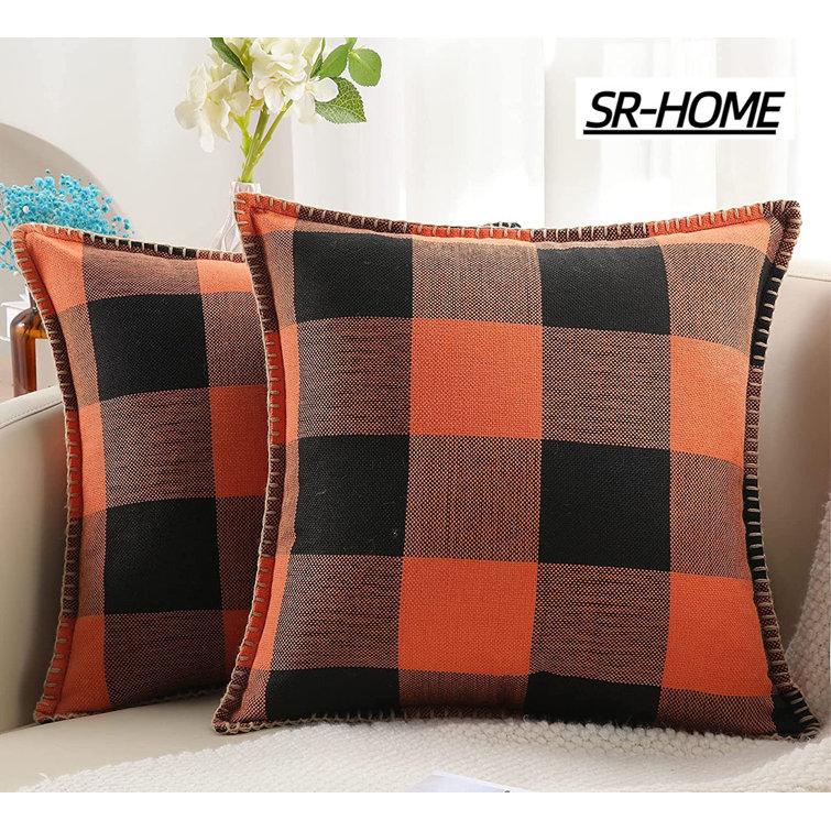 Orange plaid pillow discount cover